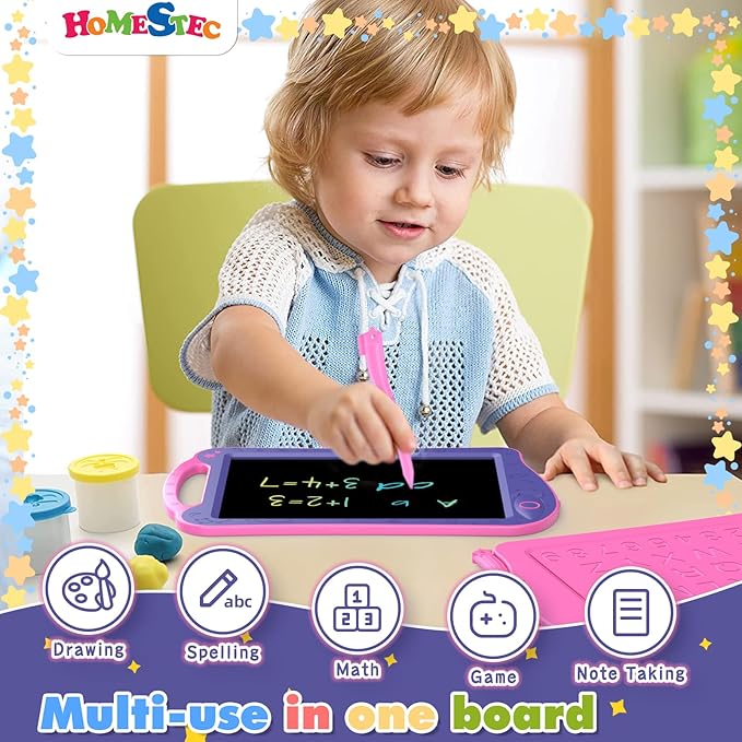 HOMESTEC Astrodraw Drawing Pad Toys, Colorful LCD Writing Tablet for Kids, Doodle Board for Toddlers 3 4 5 6 Years Old, Travel Sensory Space Toy for Boys Girls, Birthday Gift Idea (Purple/Pink)