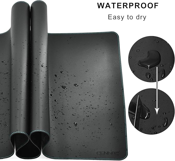 CENNBIE Leather Desk mat Protecter 47.2X19.6in Super Large, PU Leather Desk Mat Blotters Organizer with Comfortable Writing Surface(Black)