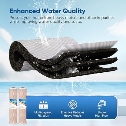 PUREPLUS 5 Micron 20" x 4.5" Whole House Coconut Shell Activated Carbon and KDF Water Filter, Heavy Metal Removal Replacement Water Filter, CTO20BB-KDF, 1 PACK