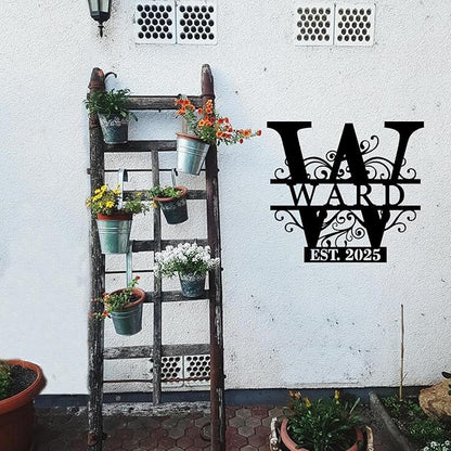 Family Name Sign Metal, Custom Last Name Plaque with Established Year and Initials, Home Decor Wall Art for Living Room, Office, Porch