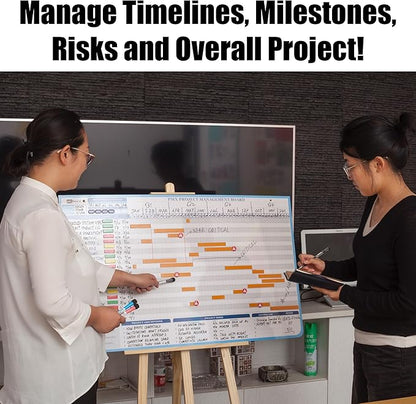 PMXBOARD Gantt Chart Project Whiteboard Kit | 668 Magnetic Pieces and Easel | Visual Timeline, Risks & Critical Path Planning | Ultimate Project Management Board for Teams