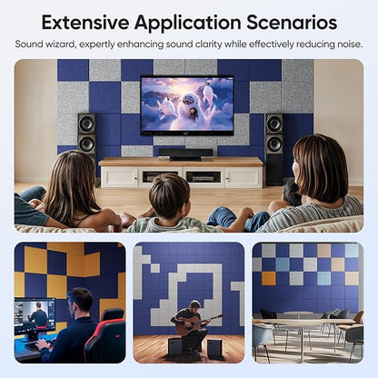 UNECHO 12 Pack 12" X 12" X 0.4" Acoustic Panels for Wall Sound Absorbing,Square Self-Adhesive Sound Panels, High Density Suitable for Multiple Scenarios(Sapphire Blue)