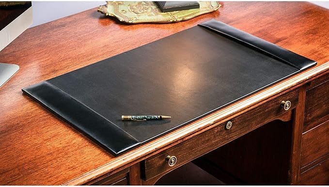 Dacasso Bonded Set Luxury Leather Desk Pad & Desk Organization Essentials, 3 Piece, Black