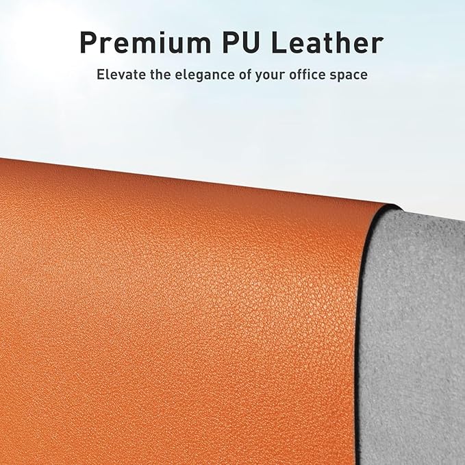 Aothia Faux Leather Desk Mat – Large Mouse Pad, Non-Slip PU Leather Blotter, Waterproof Writing Surface for Office and Home (Orange, 47.2" x 23.6")