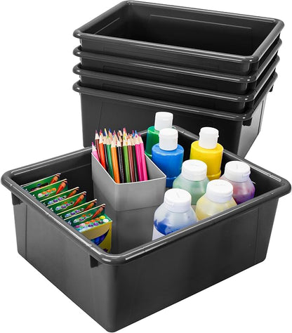 Storex Letter Size Deep Storage Tray – Organizer Bin for Classroom, Office and Home, Black, 5-Pack (62523A05C), 10 x 13 x 5 Inches