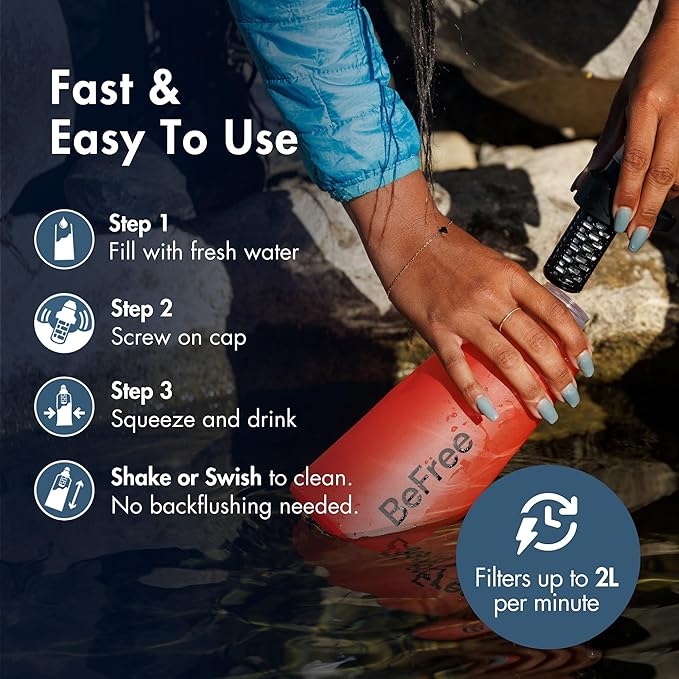 Katadyn BeFree 1.0L Ultralight Collapsible Water Filter Bottle for Hiking, Camping, Backpacking