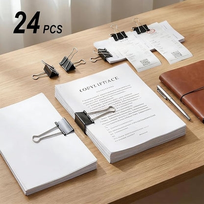 24 Pack 3 Inch Extra Large Binder Clips, Black Jumbo Binder Clips, Heavy Duty Paper Clamps, Big Metal Paper Clips for Office, Home, School, Art Supplies