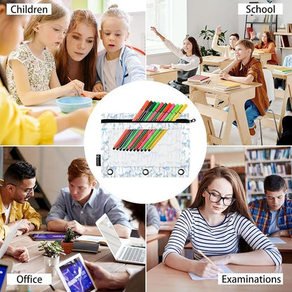 Wamika Bowknot Blue White Binder Pouches 3 Ring for Boys Girls School Office College Supplies Bow Ribbon Tie Pencil Pouches Case Bag with Clear Window and Zipper 2 pack