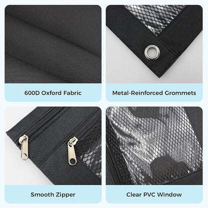 Pencil Pouch for 3 Ring Binder, Pencil Case Bag with Zipper, 600D Fabric Pencil Pouch Holder Accessories, Clear Window Pencil Case Aesthetic Back to School Organizer Pockets for Boy Girl (Black)