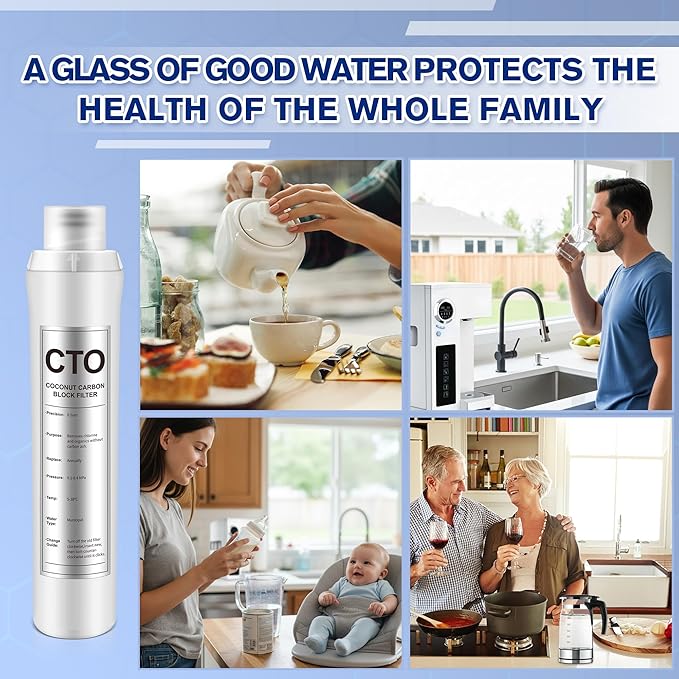 1 Pack CTO Water Filter Replacement Compatible with Bluevua RO100ROPOT, 1 CTO Water Filters, Improved Drink Quality, Easy to Replace for Household Daily Use Drinking