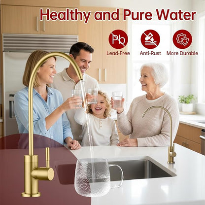 SUMERAIN Kitchen Water Filter Faucet NSF Certification 100% Lead-Free | Brushed Gold, SUS304 Stainless Steel, Drinking Water Faucet for Kitchen Sink, for Reverse Osmosis or Water Filtration System