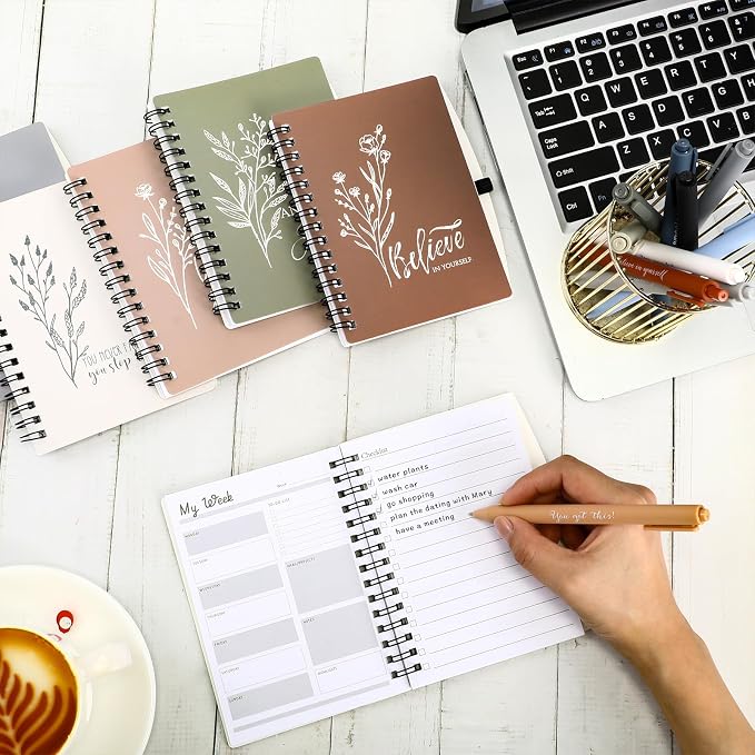 Resurhang 20 Pcs 10 Sets Inspirational Small Spiral Notebooks Pens, Boho | Back to School Gifts for Teacher Students, Employee Appreciation Gifts Bulk, Mini Flower Pocket Journals, for Office Staff