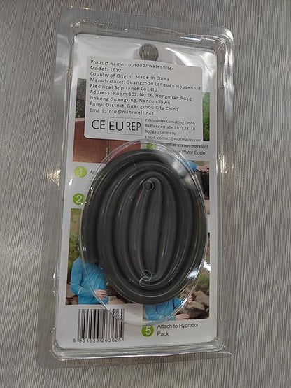 Miniwell Gravity Water Filter Straw - Ultralight, Versatile Hiker Filter with Bucket Connector (Grey)