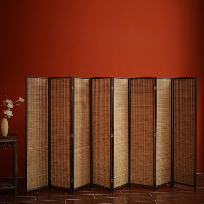 Furnnylane 8 Panel Bamboo Room Divider and Folding Panel Screen,Bamboo Panel Divider for Room Separation,Brown,67" H x 122.8" W