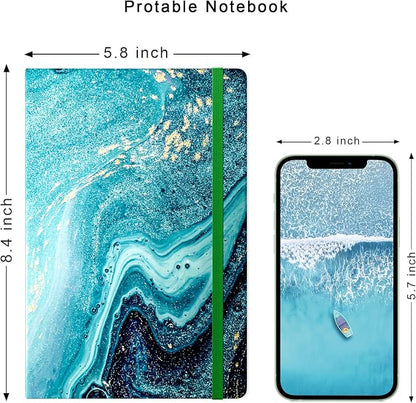 Lined Journal Notebook, Hardcover, Medium 5.7 x 8.4 in, 160 Pages Thick Paper, Cute Aesthetic A5 College Ruled Notebook for Journaling Writing Work Office School Women Men, Ocean Blue Marble