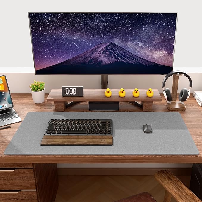 Auhoahsil Felt Desk Mat, Minimalist Large Mouse Pad XXL 35.5 x 15.7 in, Desk Matt for Desktop, Keyboard, Laptop, Computer, Office, Work from Home, Gaming, Light Gray