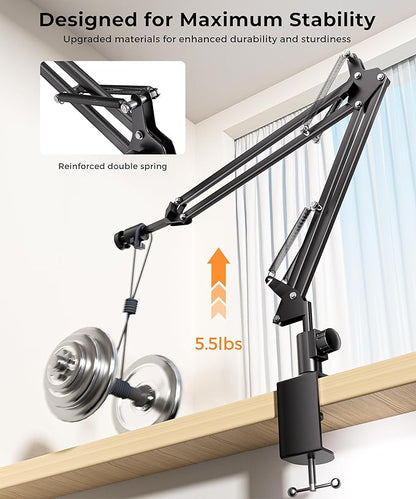 UBeesize Overhead Camera Mount with 360° Adjustable Arm & Phone Holder for TikTok Live Streaming Photography Studio Content Creation, Desk Mount for DSLR Cameras/Webcam/iPhone/Ring Light/Microphone