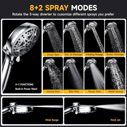 Dual Filtered Shower Head with Magnetic Handheld - 8'' Square Rain Shower Head High Pressure with Handheld Combo, 8+2-Spray Magnetic Detachable Showerhead with Power Jets, Chrome