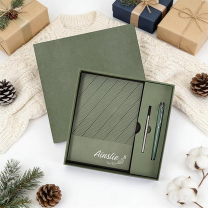 ENOMY Personalized Notebook Set with Pen & Gift Box A5 Leather Custom Notebook 200 Pages Lined Journal for Work,Business,College,Travel,Birthday,Valentine's Day Gift, Red
