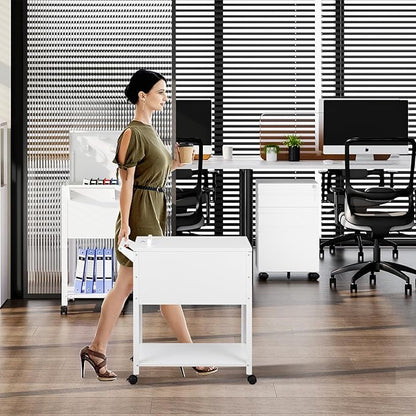 Mobile File Cart with Lock, Rolling File Cabinet Hanging Letter/Legal File Folders with Lockable Sliding Cover, White File Organizer on Wheels