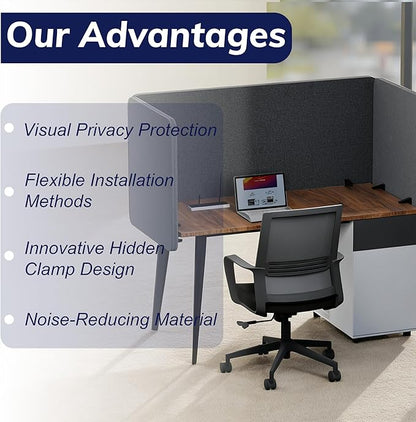 KERRAM Desk Privacy Panel 24 x 24 Inch,Sound Absorbing & Proof Desk Divider for Office, Clamp-on/Screw-on Acoustic Desk Back Panel Partition, Dark Gray