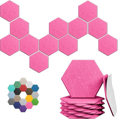 Hexagonal Acoustic Panels-12 Pack High-Density Sound Absorbing Panels 12"X10"X0.4" for Enhanced Noise Reduction, DIY Design, Idea for Studios, Offices, and Home Theaters(Peach Pink)