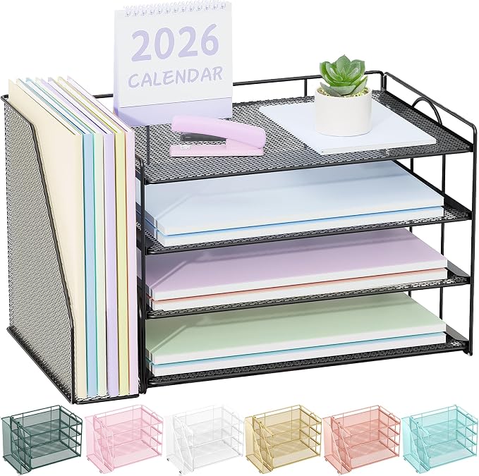 Spacrea Desk Organizers and Accessories, Paper Organizer for Desk with File organizer, Desk Accessories & Workspace Organizers for Catalog & Reference Racks (Black)
