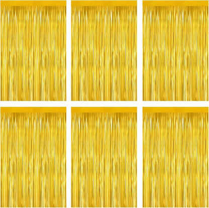 Gold Foil Fringe Curtain 3.3×8.3FT 6 Packs, Metallic Tinsel Curtains Party Streamers for Birthday Graduation Baby Shower Decoration (6pcs,3.3FT×8.3FT, Gold)