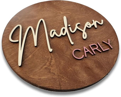 Custom Round Nusery Name Sign, Personalized 3D Baby Name Announcement Sign, Personalized Wooden Wall Plaque, 3D Wall Art for Children & Kids Rooms, Family Name Signs, 30 Colors (Design 6)