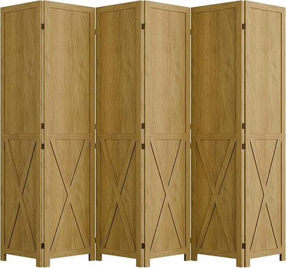 Cozy Castle Wood Room Divider, 6 Panels Folding Privacy Screen, 66.9'' Wall Divider, Barnwood Room Separator, Freestanding Partition, Temporary Wall for for Home Office Restaurant Decorative, Natural