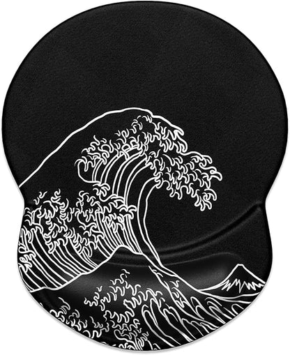 ITNRSIIET Ergonomic Mouse Pad with Gel Wrist Support Small Wrist Rest Smooth Surface Non-Slip PU Base Comfortable Office Supplies Pain Relief, 8.7 x 7.2 inches, Rolling Wave