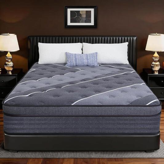 Queen Mattress 12 Inch - Hotel Style Luxury Hybrid Mattress in a Box, Cooling Gel Memory Foam & Pocket Coils, Medium Firm, Motion Isolation & Zoned Support & 10-Year Warranty