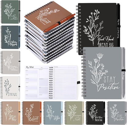 Resurhang 20 Pcs 10 Sets Inspirational Small Spiral Notebooks Pens, Boho | Back to School Gifts for Teacher Students, Employee Appreciation Gifts Bulk, Mini Flower Pocket Journals, for Office Staff