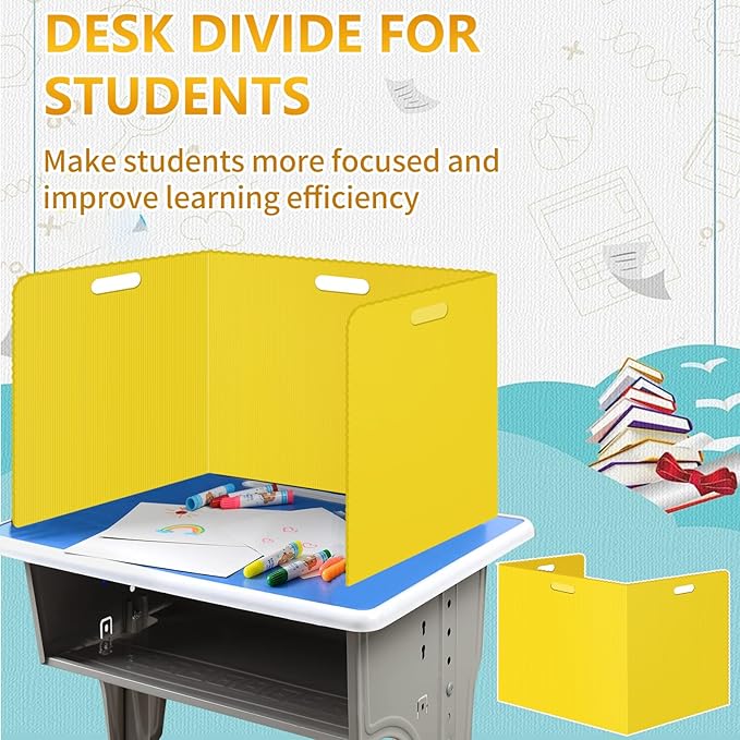 24 Pcs Desk Dividers for Students 14 × 17.5 × 14 Inch Plastic Waterproof Privacy Folders Shields Test Dividers with Yellow Classroom Privacy Boards for School Study Teacher Supplies(Yellow)