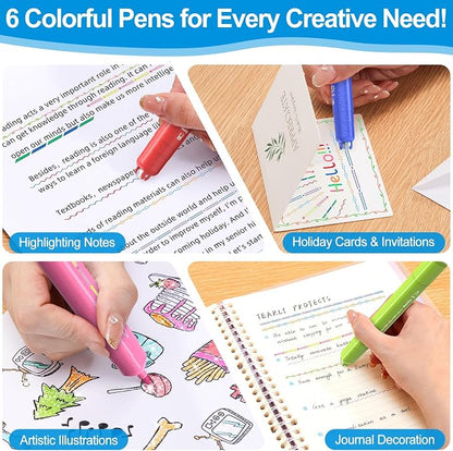 AECHY Dual Tip Glitter Highlighters & Dual-Color Curve Roller Pens,6 Pack | Sparkle Markers with Bullet Tip & Dual-Color Gradient Roller for Journaling, Note Taking, Scrapbooking,School Supplies &Gifts