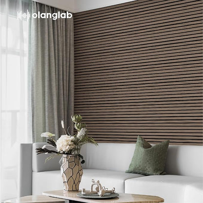 Olanglab Wood Slat Wall Panels, Wooden Acoustic Wall Panels, 94.5"x12.6" Each 3D Wall Panels for Interior Wall Decor, 4 Pack in Total 94.5"x50.4" (Dark Walnut)