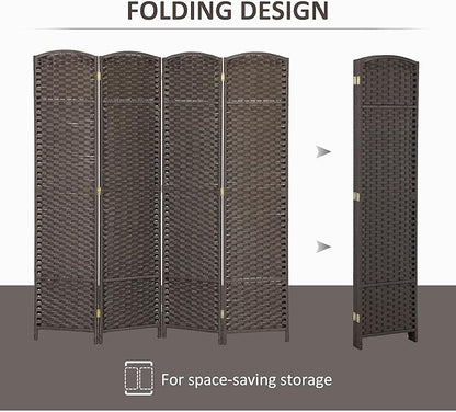 HOMCOM Room Divider, 4 Panel Folding Privacy Screen, 5.6' Tall Freestanding Wall Partition for Home Office, Bedroom, Brown