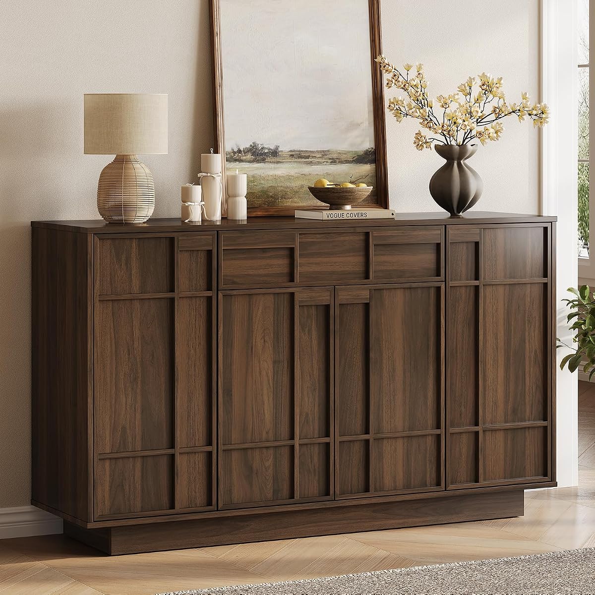 55" Sideboard Buffet Cabinet with Storage Drawer & Built-in Lights