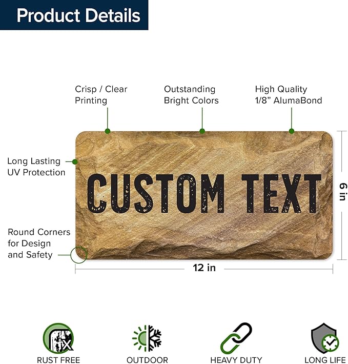 Custom Sign, Custom Street Sign, 11 Font Colors, 13 Font Styles, 4 Hole Options, 22 Sizes, 6x12 Inches, Rust Free DiBound, Fade Resistant, Made in USA by My Sign Center (Stone)