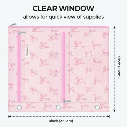SKYDUE Binder Pencil Pouch for 3 Ring Binder, 3 Compartment Zipper Case, Large Capacity Pen Organizer with Clear PVC Window for School Supplies, Students, Kids & Teachers