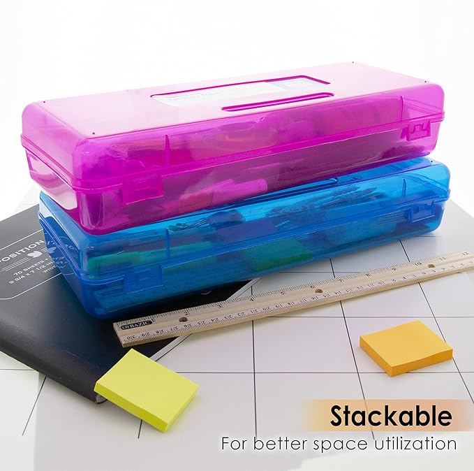 BAZIC PRODUCTS Bright Color Ruler-Length Pencil Box, 4-Set | 13 3/8 x 5 3/8 x 2 1/2 in, snap-latch lid for long supplies
