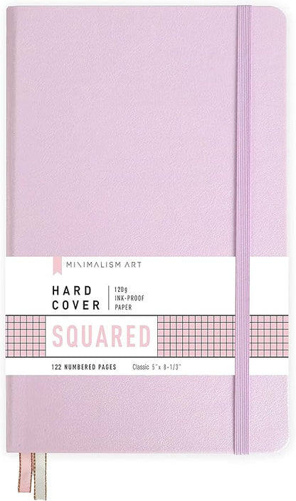 Minimalism Art, Premium Hard Cover Notebook Journal, Classic 5" x 8.3", 122 Numbered Pages, Gusseted Pocket, Ribbon Bookmark, Extra Thick Ink-Proof Paper 120gsm, San Francisco (Squared, Pink)