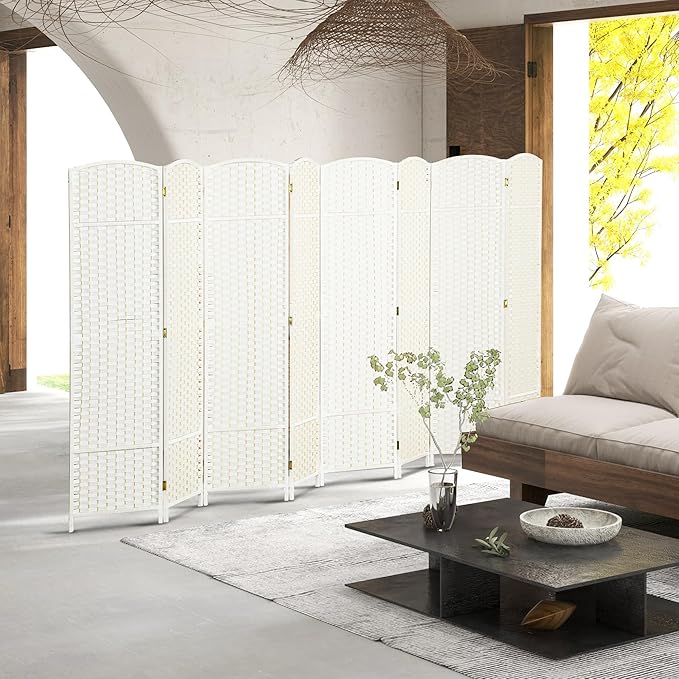 HOMCOM Room Divider, 8 Panel Folding Privacy Screen, 5.6' Tall Freestanding Wall Partition for Home Office, Bedroom, White
