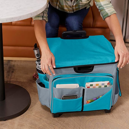 ECR4Kids Universal Rolling Cart with Canvas Organizer Bag, Mobile Storage, Turquoise/Grey