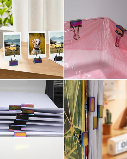 1 Inch Rainbow Paper Clamps, Medium Binder Clips for Home Office, 10 Pcs | Medium Rainbow Binder Clip, Colorful Paper Clamps, for Organizing Office Files, Folders, and Documents.