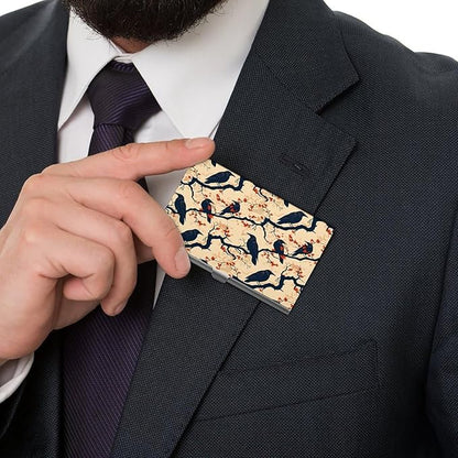 haigof Crow Business Card Holder Business Card Case Metal Business Card Organizer 3.7X2.2 In