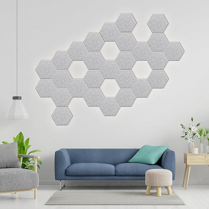 Hexagonal Acoustic Panels-12 Pack High-Density Sound Absorbing Panels 12"X10"X0.4" for Enhanced Noise Reduction, DIY Design, Idea for Studios, Offices, and Home Theaters(Silver Gray)