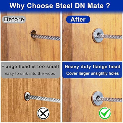 Steel DN Mate 100 Pack Stainless Steel Protector Sleeves for 1/8" Wire Rope, Cable Railing Hardware for Deck/Cable Railing System, T316 Marine Grade, Cable Sleeves Come with a Drill Bit DE100