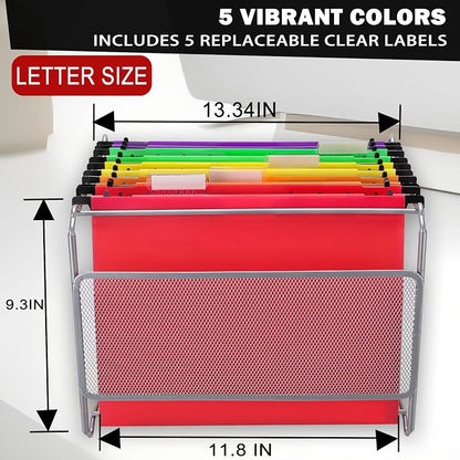 Navona 5 Pack Plastic Hanging File Folders, Letter Size | Heavy Duty 2" Expanding Pockets with Clear Tabs, Reusable File Organizer for Home, Office & Filing Cabinets, 5 Colors