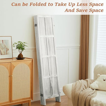 Leesinwing Wood Room Divider 6 Panel Folding Privacy Screen, Classic 5.6Ft Indoor Wooden Partition, Portable Partition Wall Divider for Room Separation, Home, Office, Bedroom, Restaurant (White)